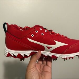 Red Mizuno Athletic Softball Shoe